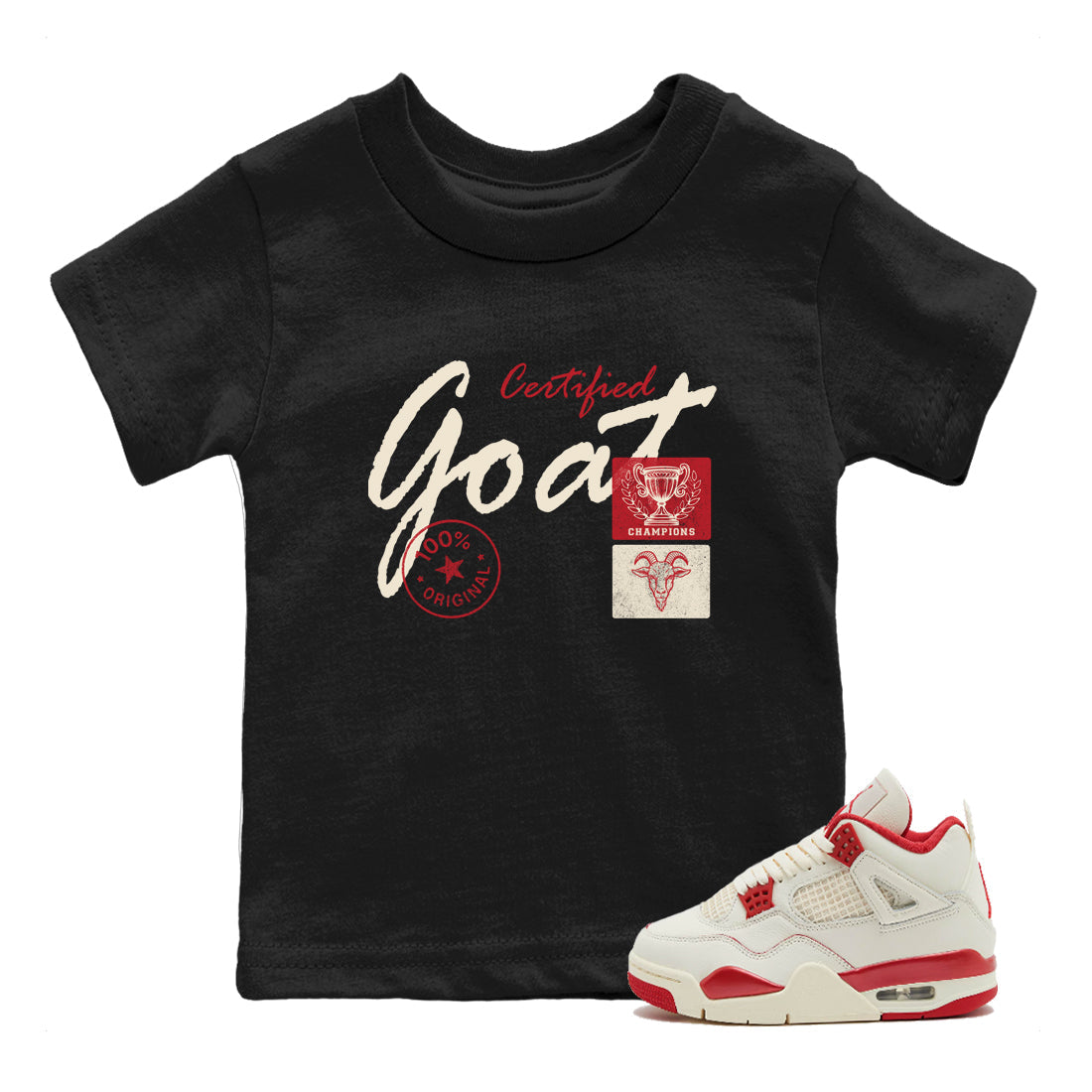 Sneaker match tees – Sneaker Tees To Match Air Jordan 4 Valentines Day Shoes – Certified Goat Kids T-Shirt Black 1
