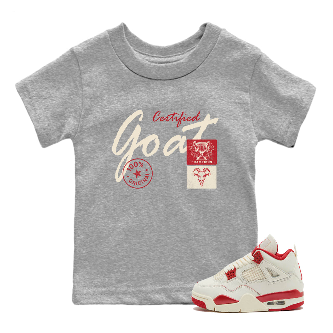 Sneaker match tees – Sneaker Tees To Match Air Jordan 4 Valentines Day Shoes – Certified Goat Kids T-Shirt Heather Grey 1