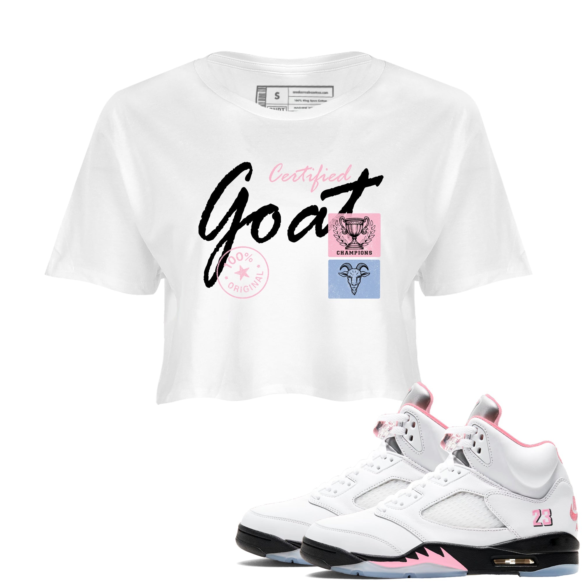 Sneaker match tees – Sneaker Tees To Match Air Jordan 5 35th Anniversary Shoes – Certified Goat Crop T-Shirt White 1
