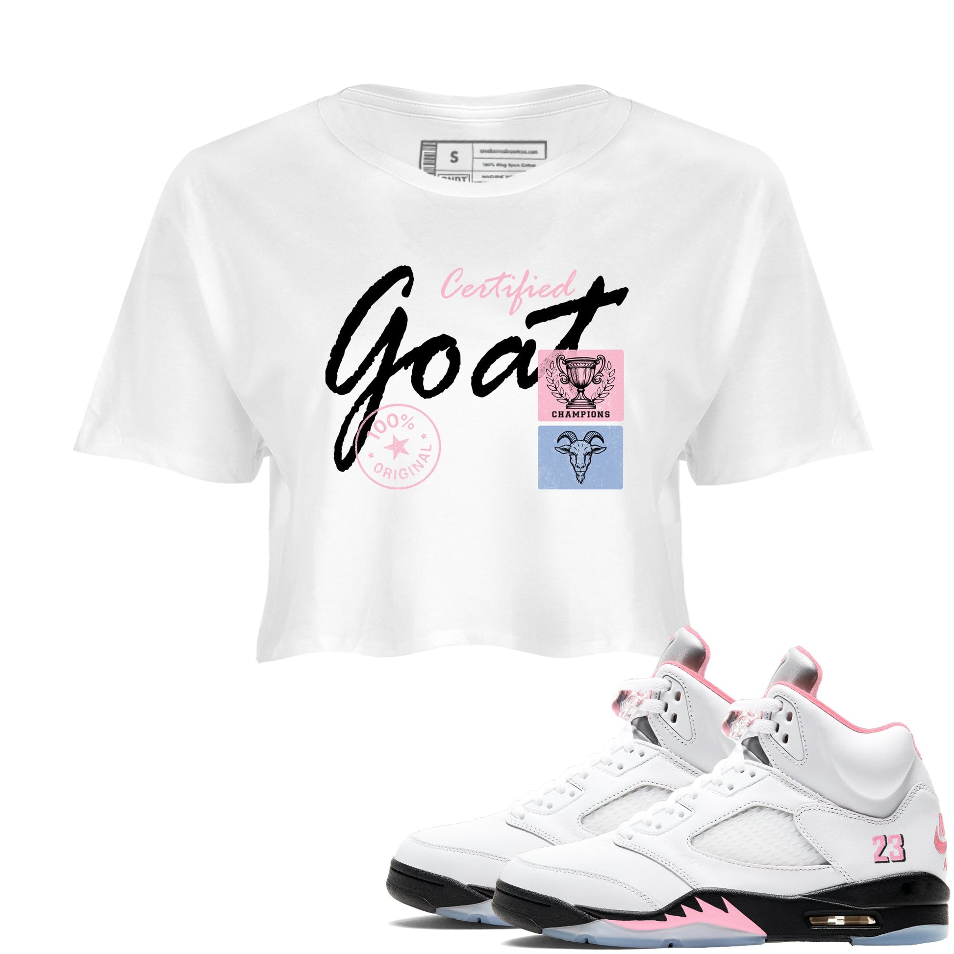 Sneaker match tees – Sneaker Tees To Match Air Jordan 5 35th Anniversary Shoes – Certified Goat Crop T-Shirt White 1