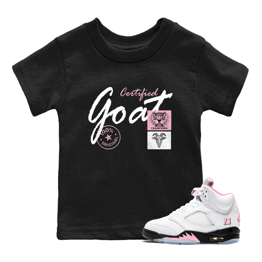 Sneaker match tees – Sneaker Tees To Match Air Jordan 5 35th Anniversary Shoes – Certified Goat Kids T-Shirt Black 1