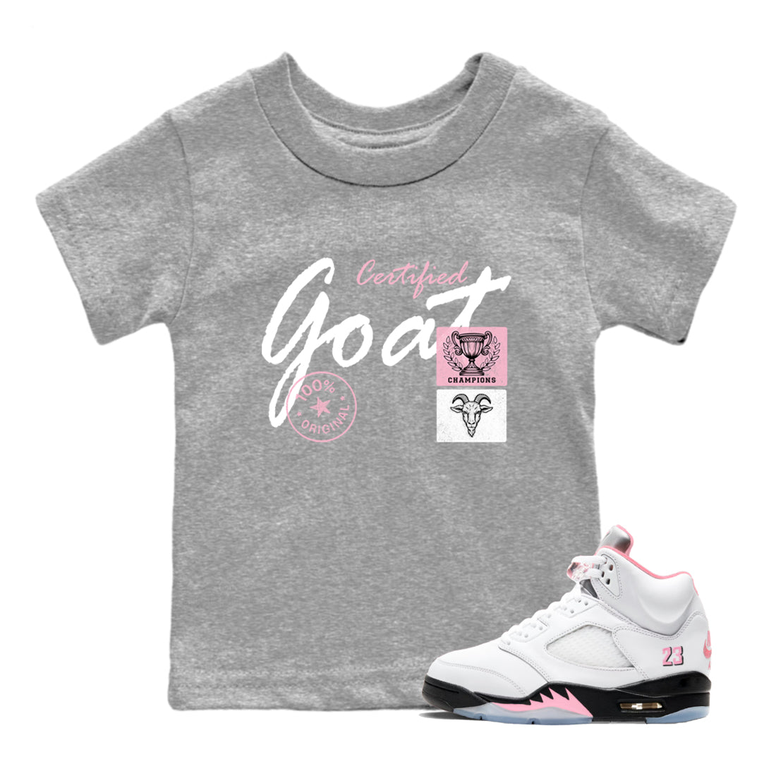 Sneaker match tees – Sneaker Tees To Match Air Jordan 5 35th Anniversary Shoes – Certified Goat Kids T-Shirt Heather Grey 1