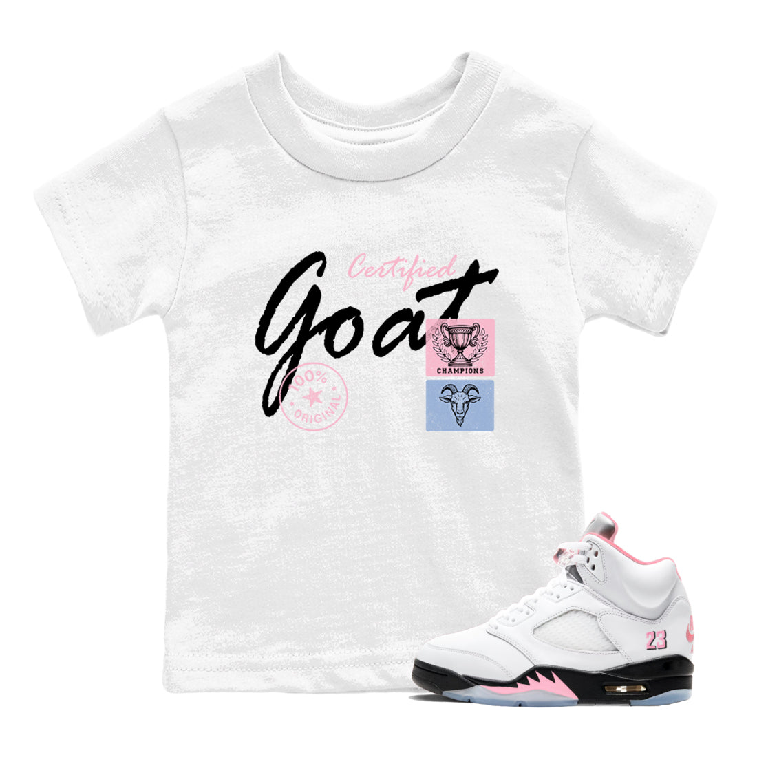 Sneaker match tees – Sneaker Tees To Match Air Jordan 5 35th Anniversary Shoes – Certified Goat Kids T-Shirt White 1