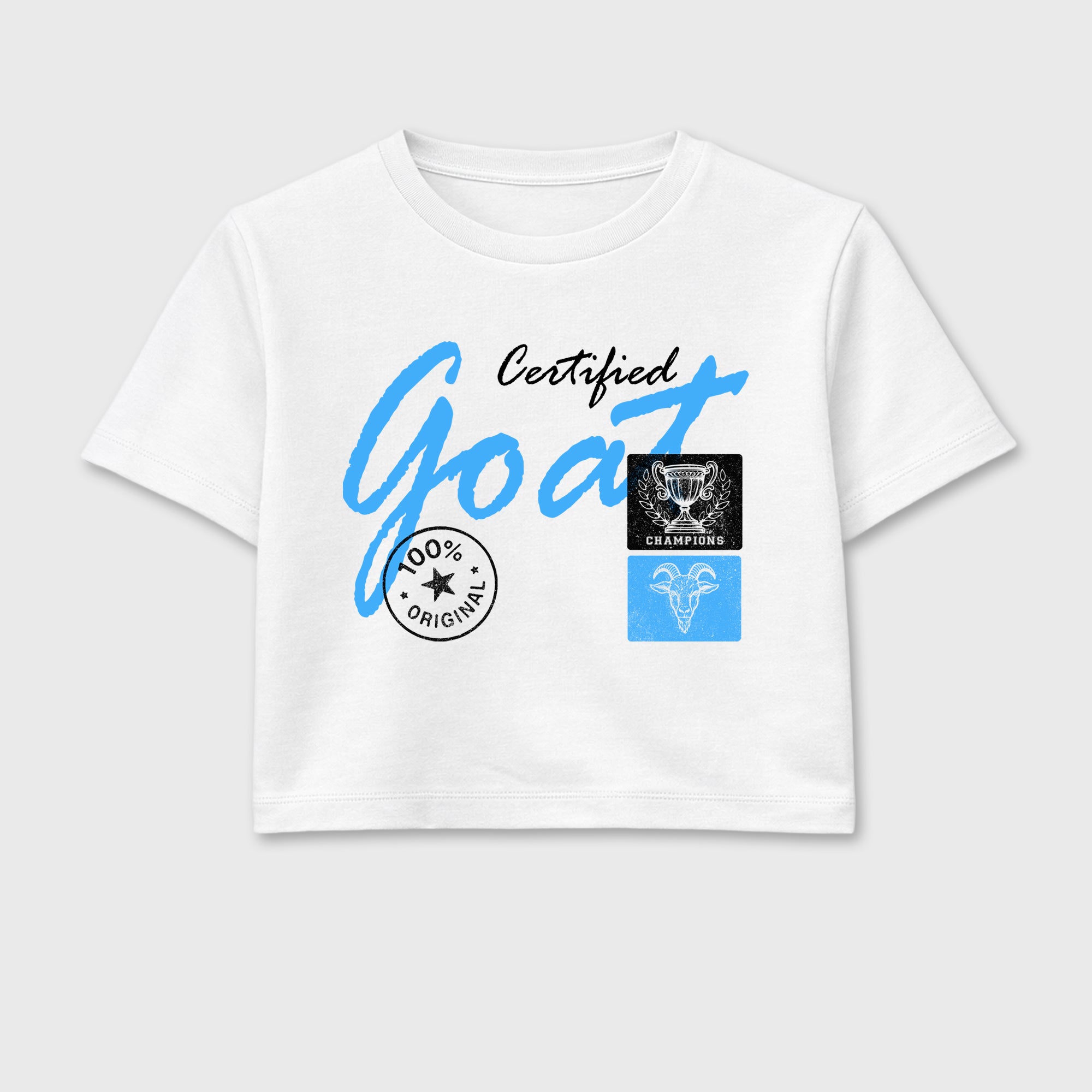 Certified Goat women’s crop tee designed to match the Air Jordan 5 Black Carolina, featuring coordinated White 2 options for a perfect streetwear vibe.