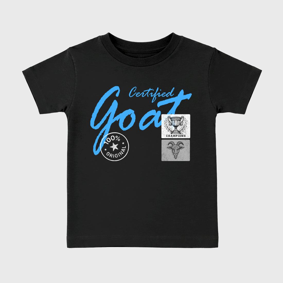 Certified Goat affordable baby and kids t-shirt designed to match the Air Jordan 5 Black Carolina, featuring coordinated Black 2 options for the perfect little sneakerhead streetwear look.