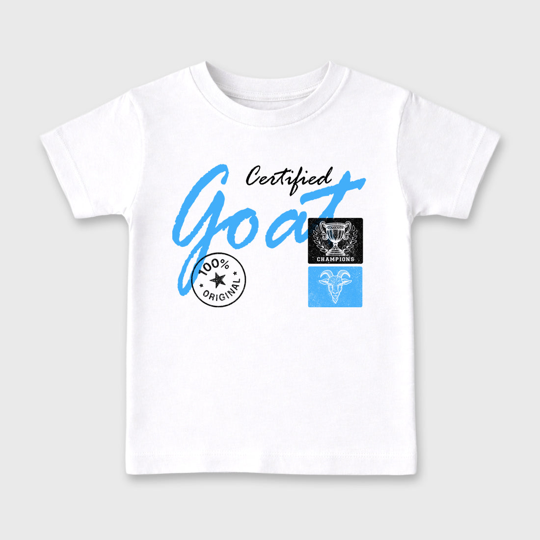 Certified Goat affordable baby and kids t-shirt designed to match the Air Jordan 5 Black Carolina, featuring coordinated White 2 options for the perfect little sneakerhead streetwear look.