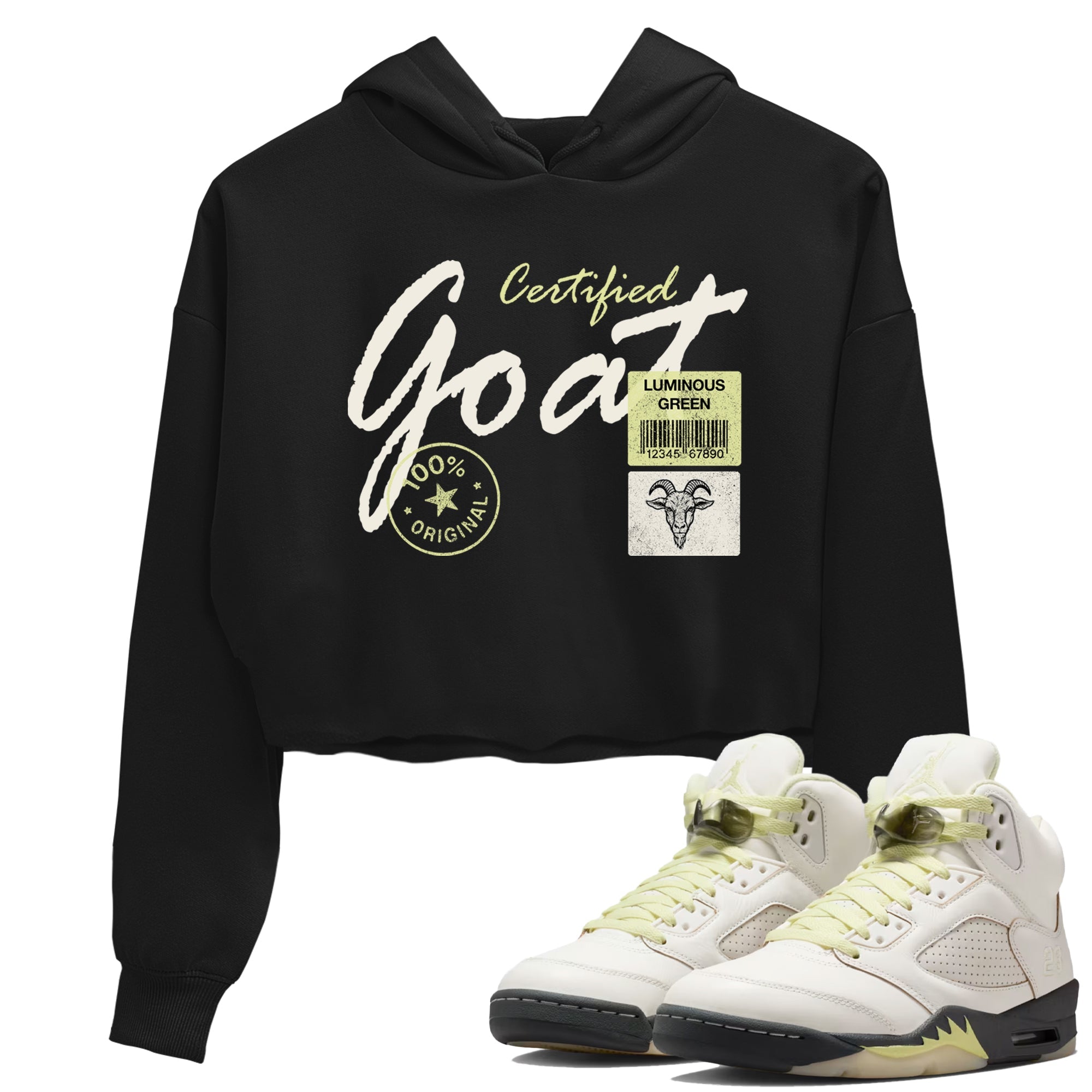 Sneaker match tees – Streetwear Graphic Tees Air Jordan 5 Luminous Green Sneakers – Certified Goat Graphic Crop T-Shirt Black 1