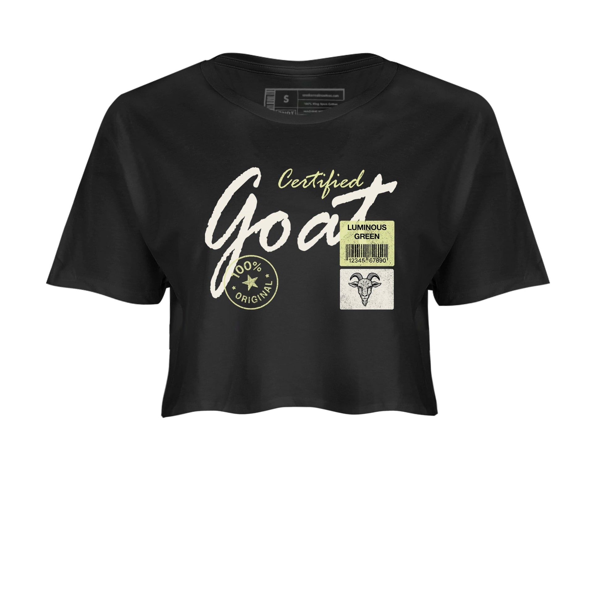 Sneaker match tees – Streetwear Graphic Tees Air Jordan 5 Luminous Green Sneakers – Certified Goat Graphic Crop T-Shirt Black 2