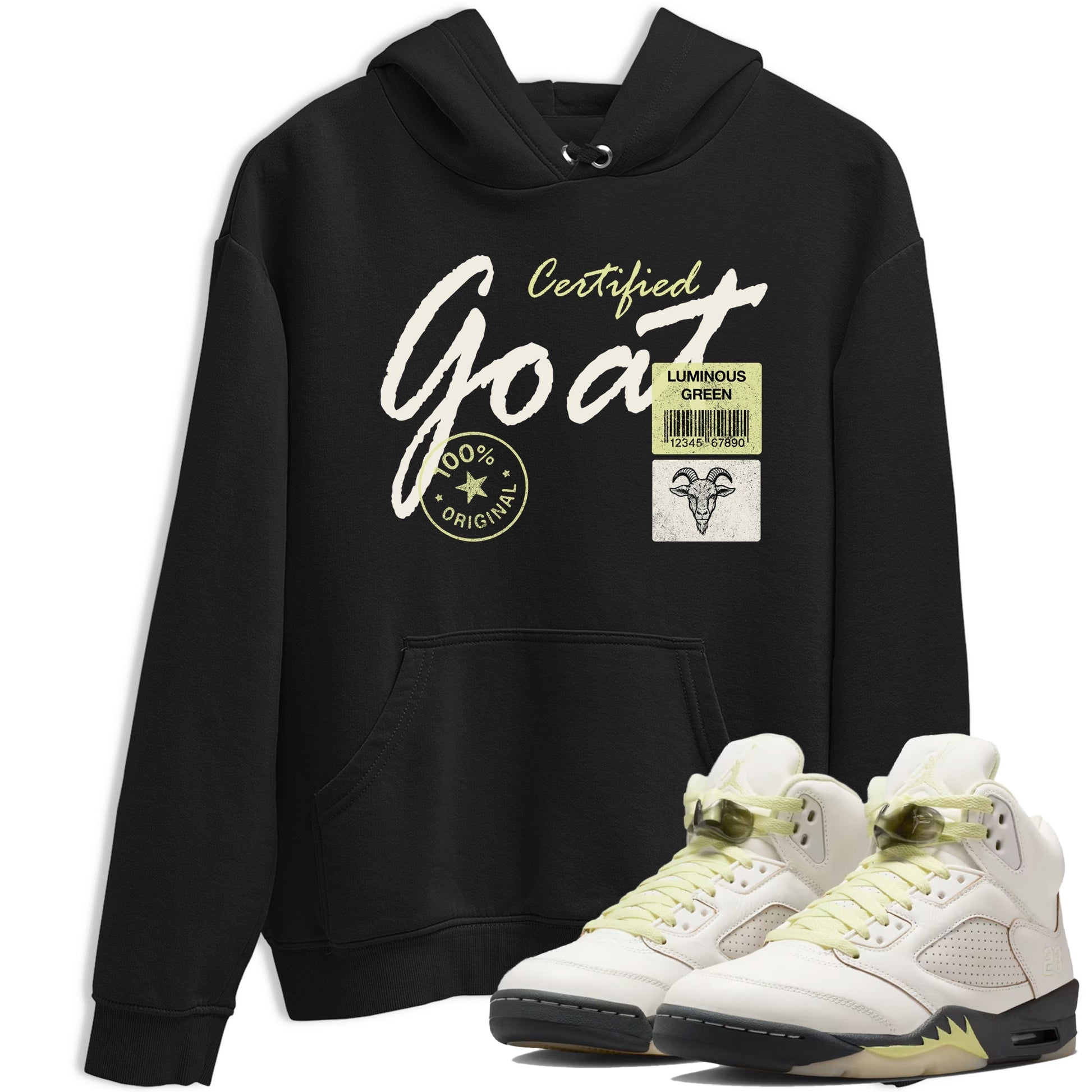 Sneaker match tees – Streetwear Graphic Tees Air Jordan 5 Luminous Green Sneakers – Certified Goat Graphic Tee Black 1