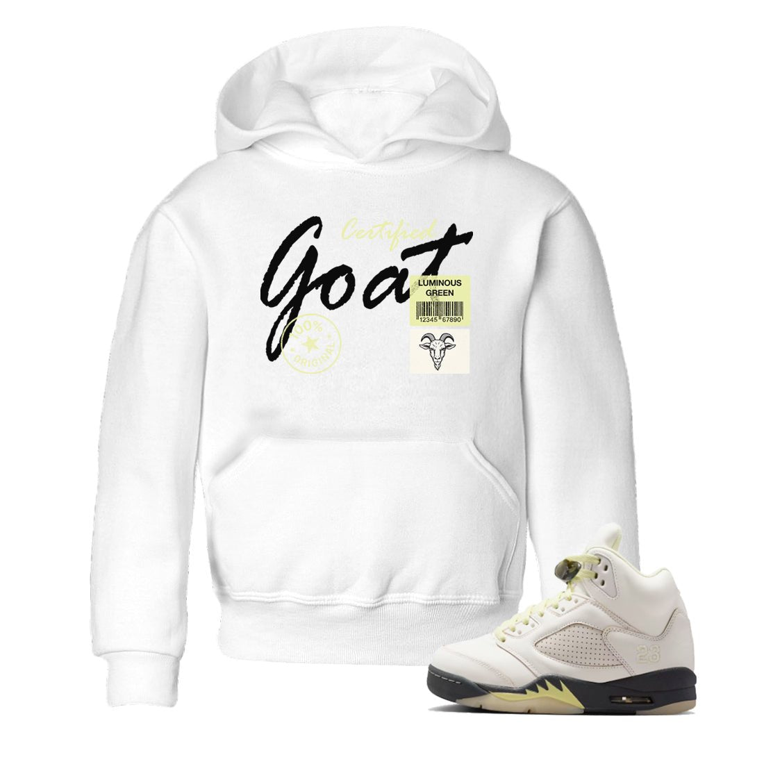 Sneaker match tees – Streetwear Graphic Tees Air Jordan 5 Luminous Green Sneakers – Certified Goat Kids Craphic T-Shirt White 1