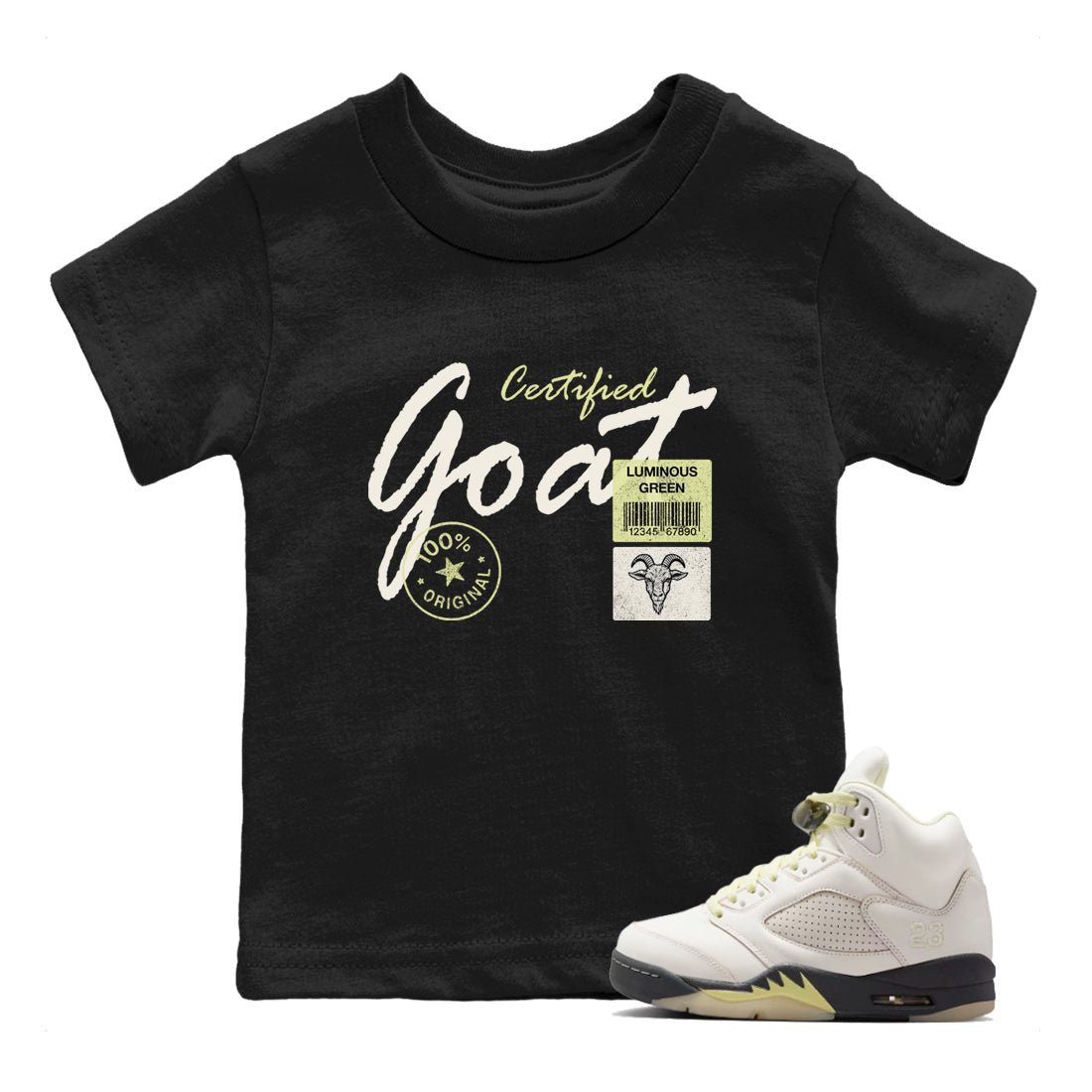Sneaker match tees – Streetwear Graphic Tees Air Jordan 5 Luminous Green Sneakers – Certified Goat Kids Craphic T-Shirt Black 1