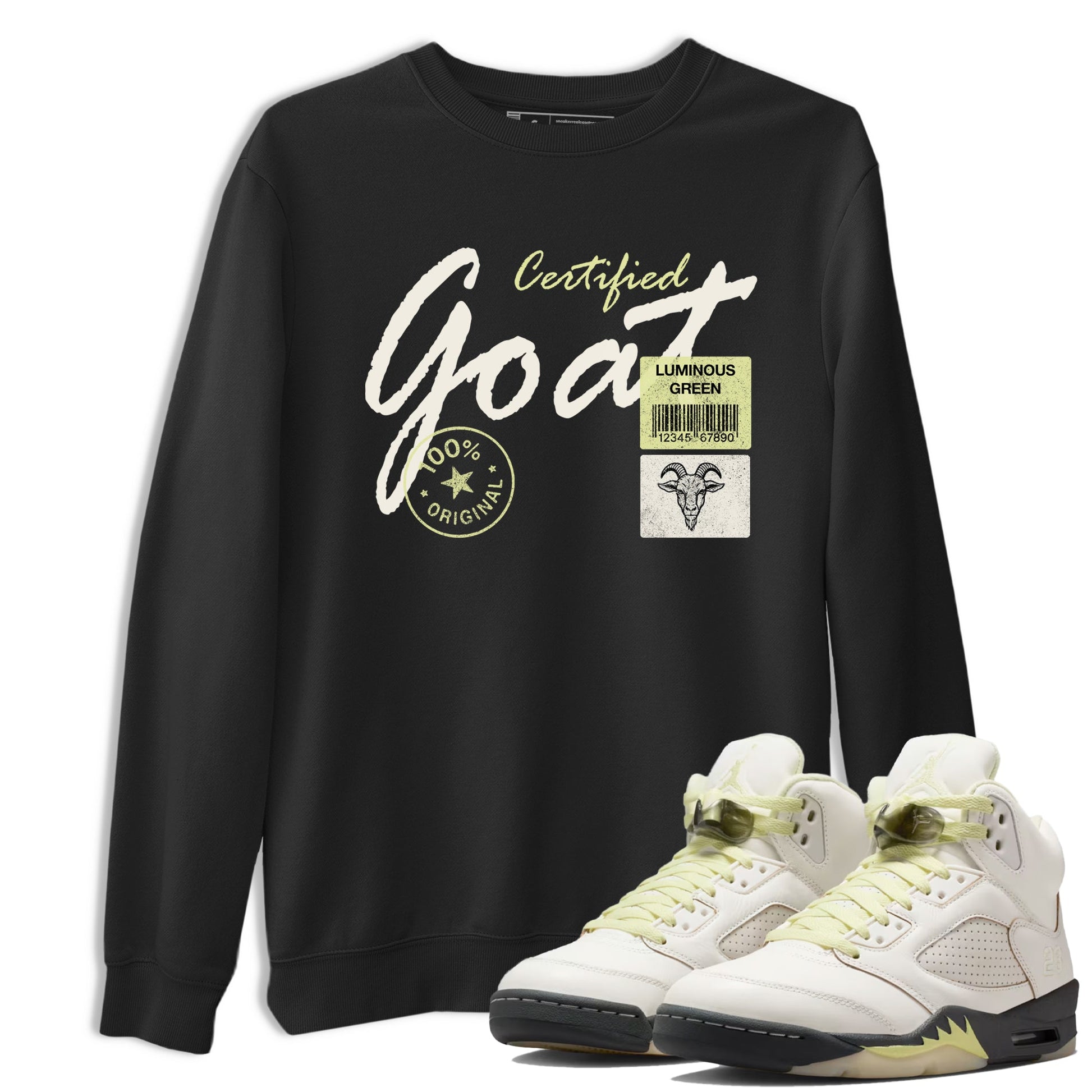 Sneaker match tees – Streetwear Graphic Tees Air Jordan 5 Luminous Green Sneakers – Certified Goat Graphic Tee Black 1