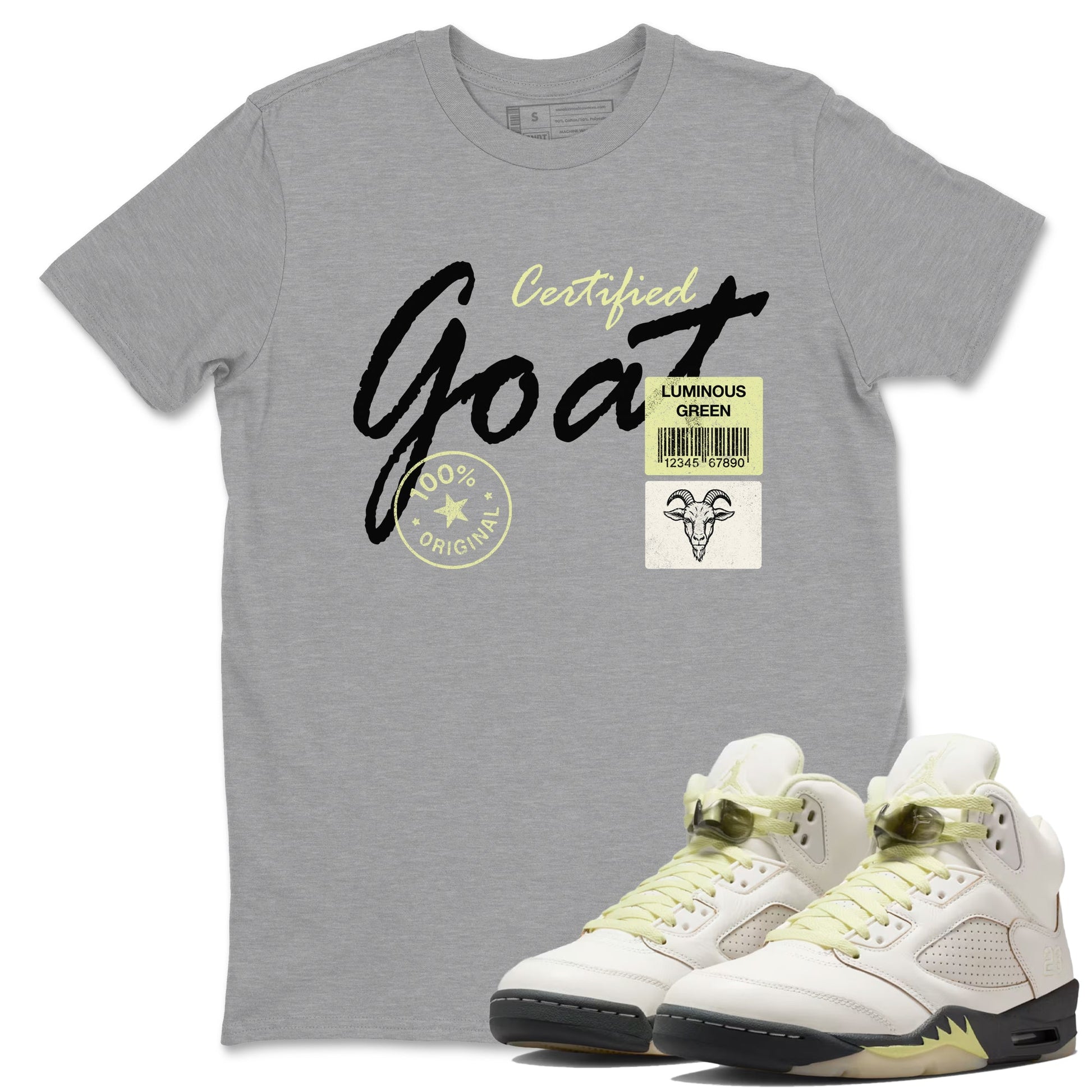Sneaker match tees – Streetwear Graphic Tees Air Jordan 5 Luminous Green Sneakers – Certified Goat Graphic Tee Heather Grey 1