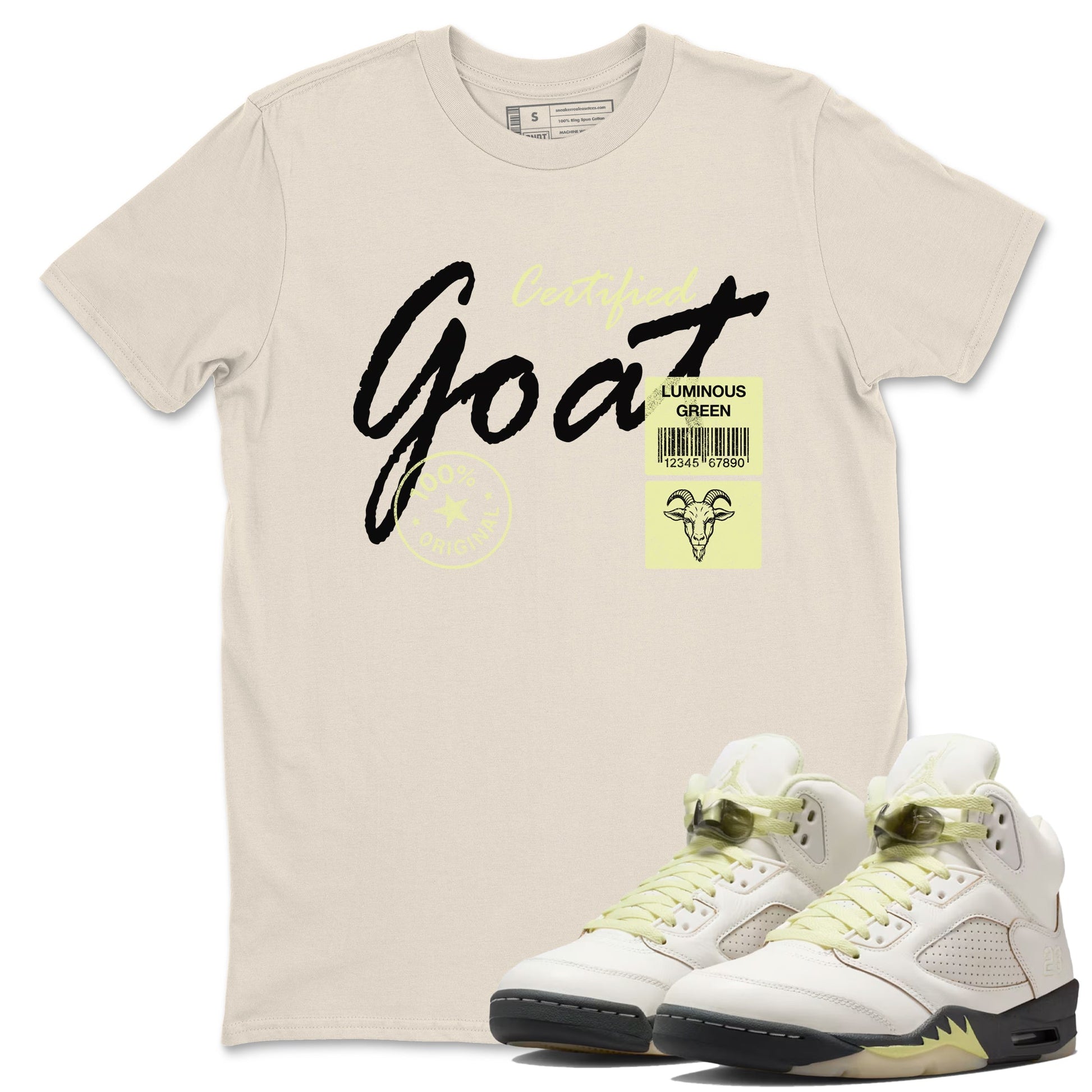 Sneaker match tees – Streetwear Graphic Tees Air Jordan 5 Luminous Green Sneakers – Certified Goat Graphic Tee Natural 1