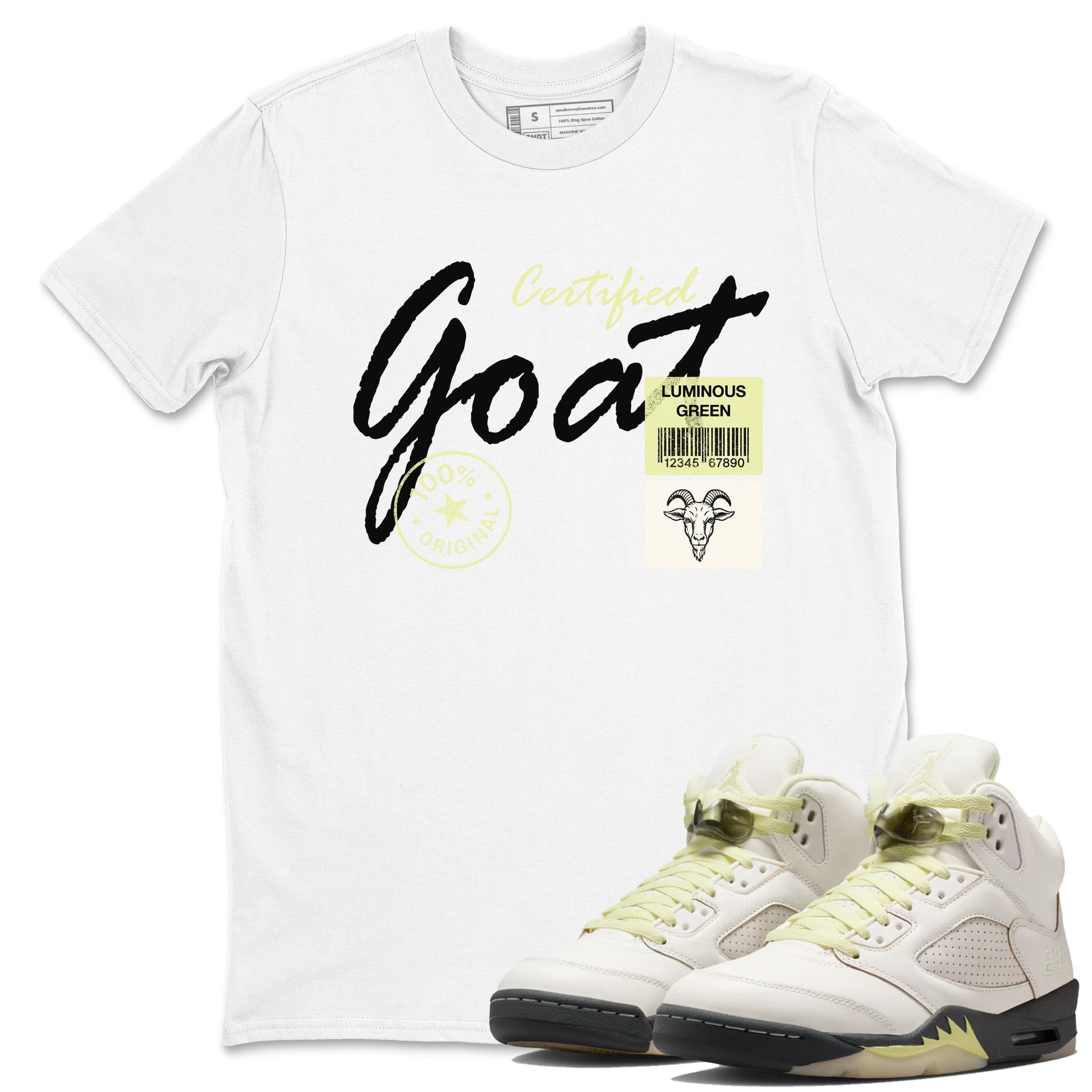 Sneaker match tees – Streetwear Graphic Tees Air Jordan 5 Luminous Green Sneakers – Certified Goat Graphic Tee White 1