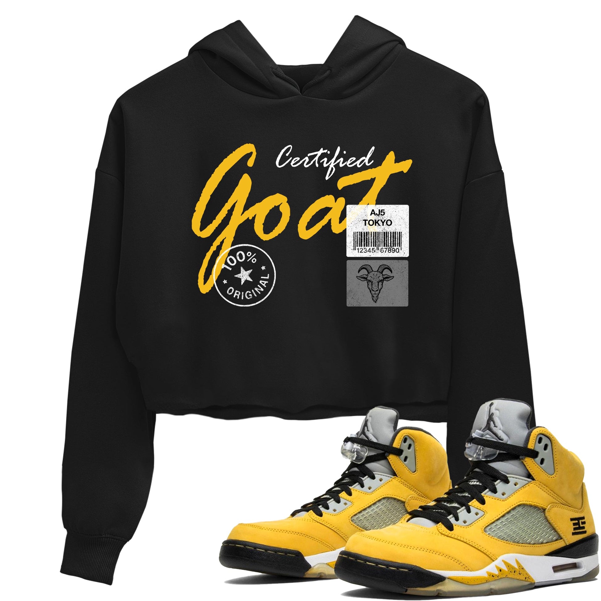 Sneaker match tees – Sneaker Tees To Match Air Jordan 5 Tokyo Shoes – Certified Goat Crop T-Shirt Black 1