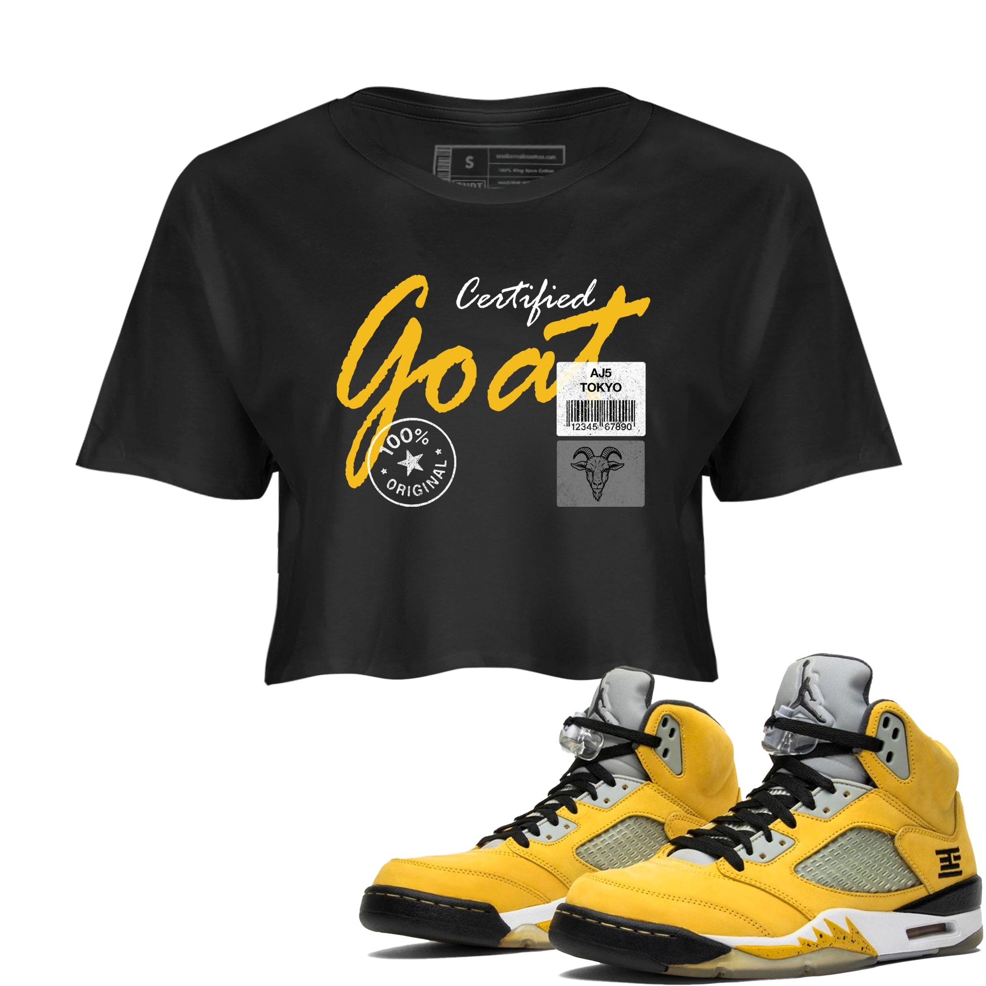 Sneaker match tees – Sneaker Tees To Match Air Jordan 5 Tokyo Shoes – Certified Goat Crop T-Shirt Black 1
