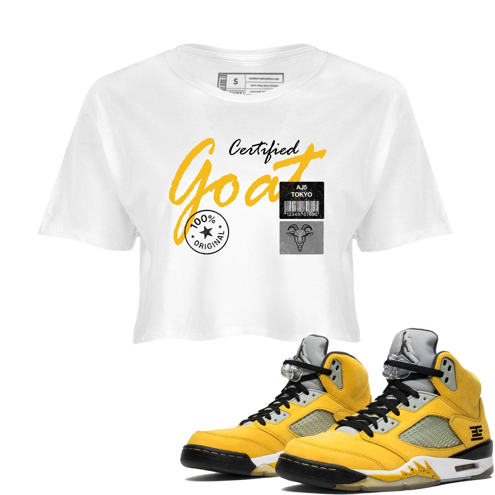 Sneaker match tees – Sneaker Tees To Match Air Jordan 5 Tokyo Shoes – Certified Goat Crop T-Shirt White 1