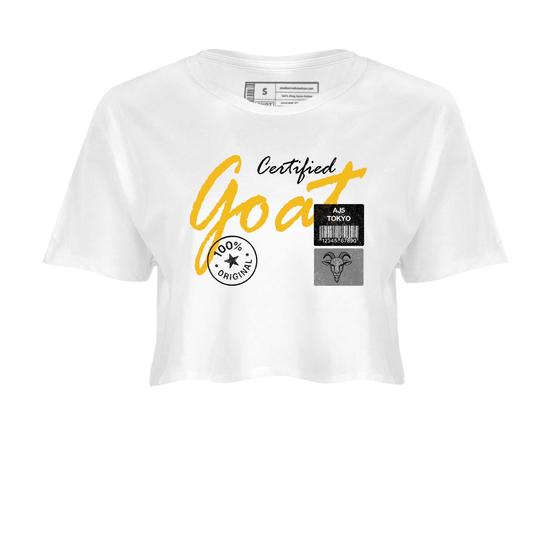 Sneaker match tees – Sneaker Tees To Match Air Jordan 5 Tokyo Shoes – Certified Goat Crop T-Shirt White 2