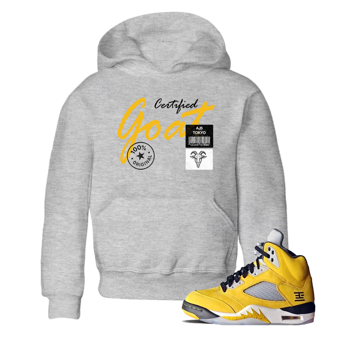 Sneaker match tees – Sneaker Tees To Match Air Jordan 5 Tokyo Shoes – Certified Goat Kids T-Shirt Heather Grey 1