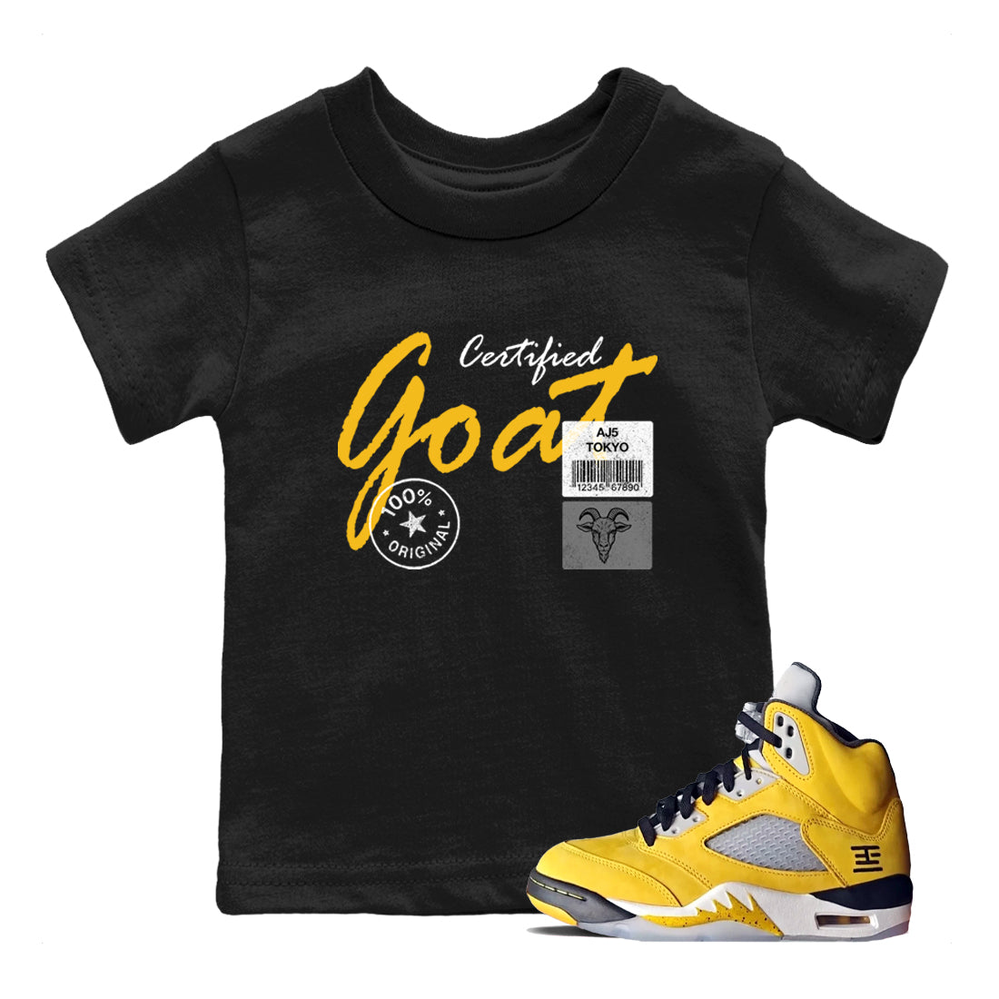 Sneaker match tees – Sneaker Tees To Match Air Jordan 5 Tokyo Shoes – Certified Goat Kids T-Shirt Black 1