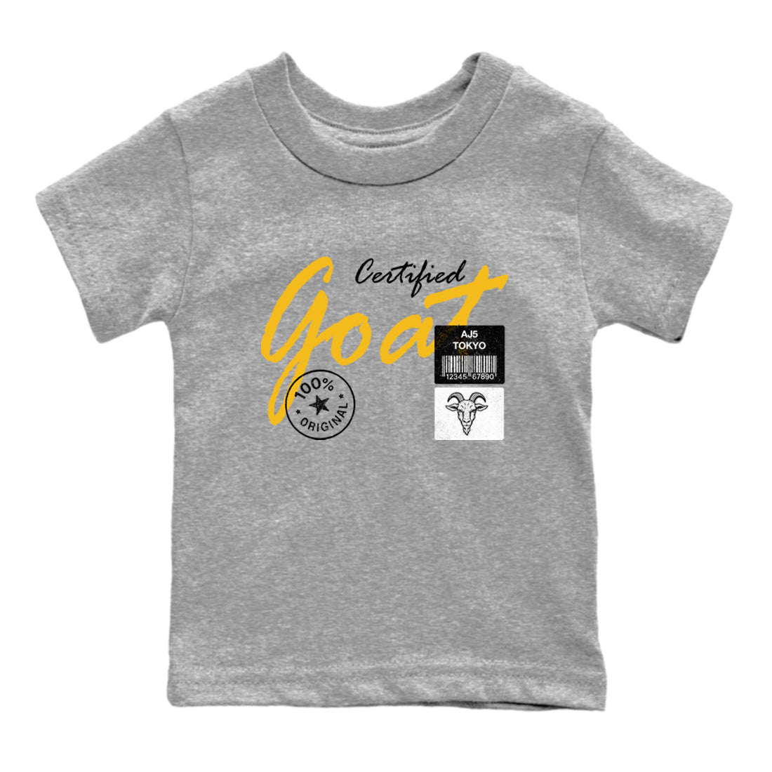 Sneaker match tees – Sneaker Tees To Match Air Jordan 5 Tokyo Shoes – Certified Goat Kids T-Shirt Heather Grey 2
