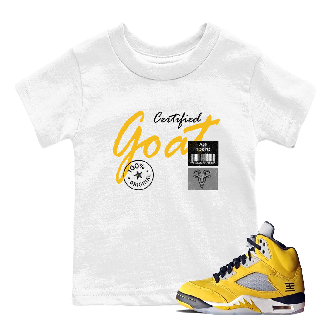 Sneaker match tees – Sneaker Tees To Match Air Jordan 5 Tokyo Shoes – Certified Goat Kids T-Shirt White 1