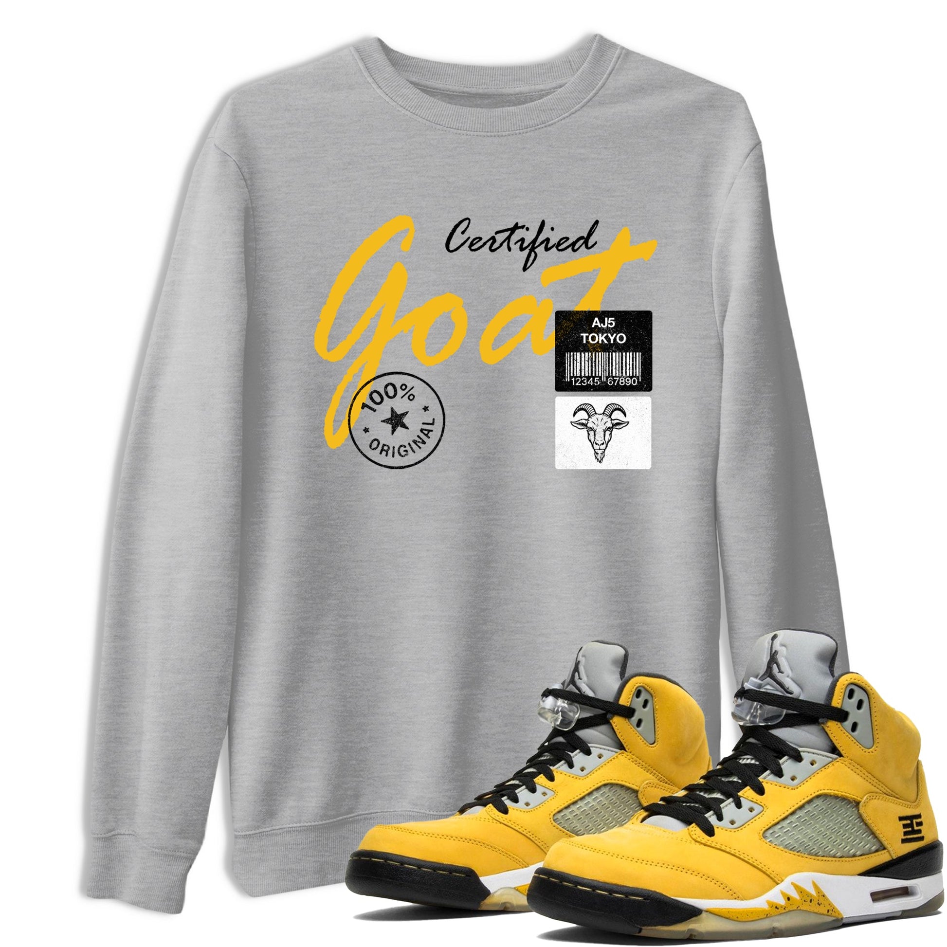 Sneaker match tees – Sneaker Tees To Match Air Jordan 5 Tokyo Shoes – Certified Goat Tee Heather Grey 1