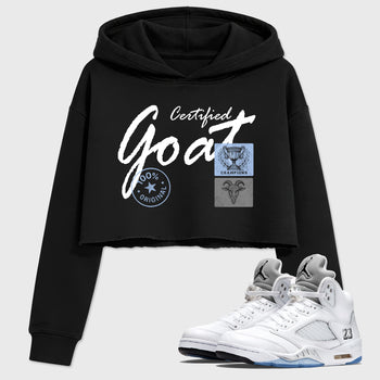 Sneaker match tees – Sneaker Tees To Match Air Jordan 5 White Metallic Shoes – Certified Goat Crop T-Shirt Black 1