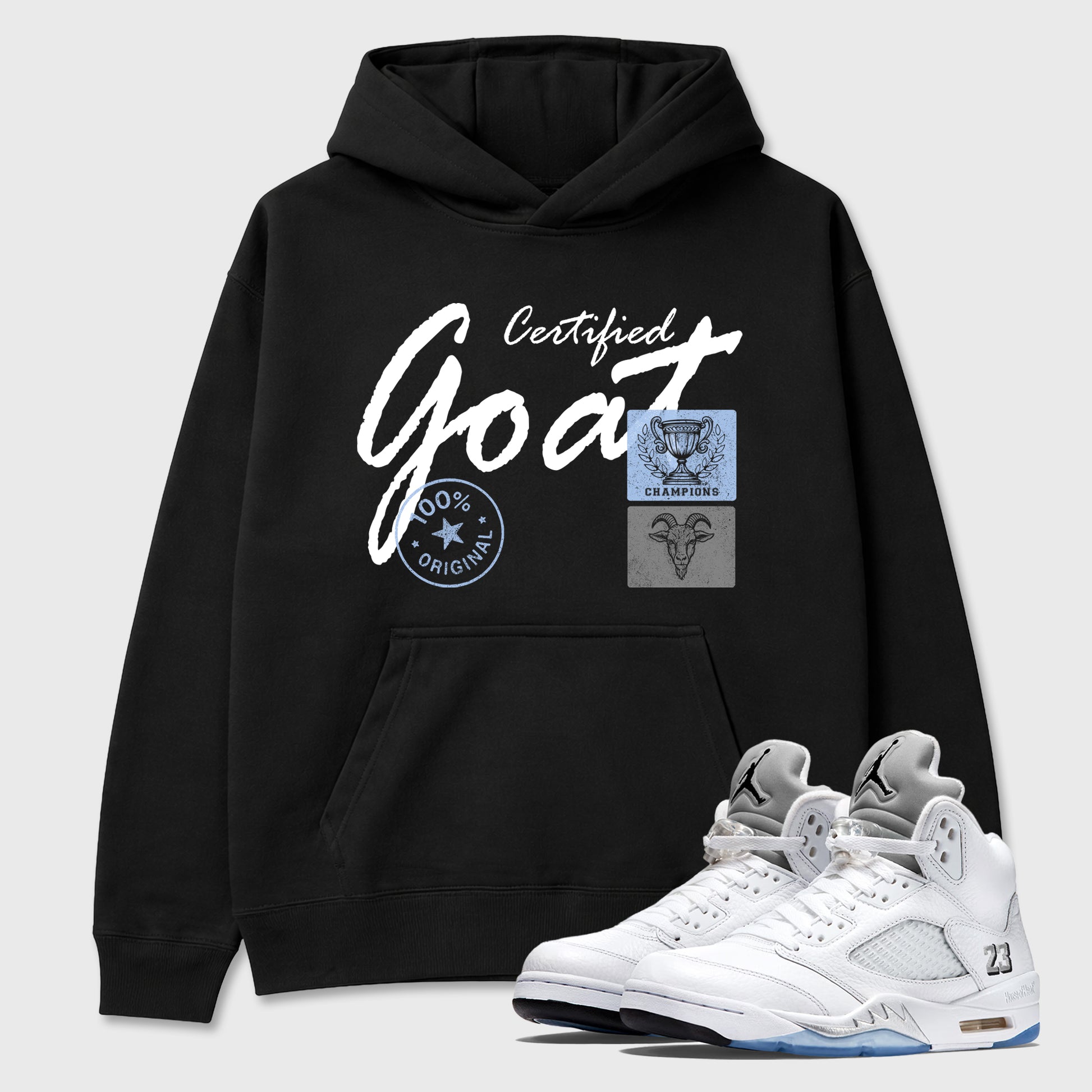 Sneaker match tees – Sneaker Tees To Match Air Jordan 5 White Metallic Shoes – Certified Goat Tee Black 1