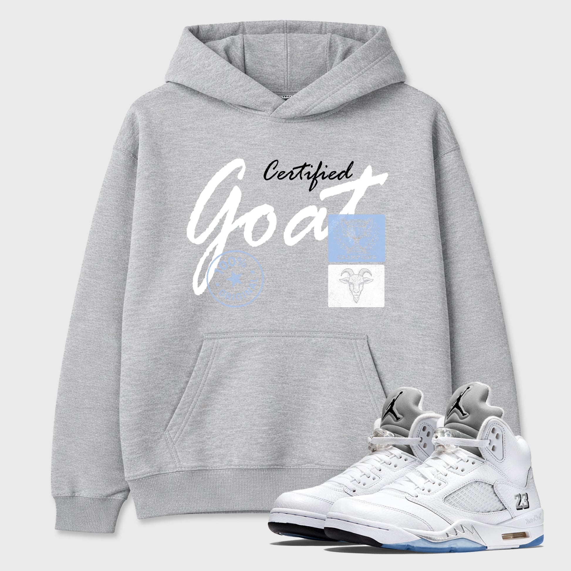 Sneaker match tees – Sneaker Tees To Match Air Jordan 5 White Metallic Shoes – Certified Goat Tee Heather Grey 1