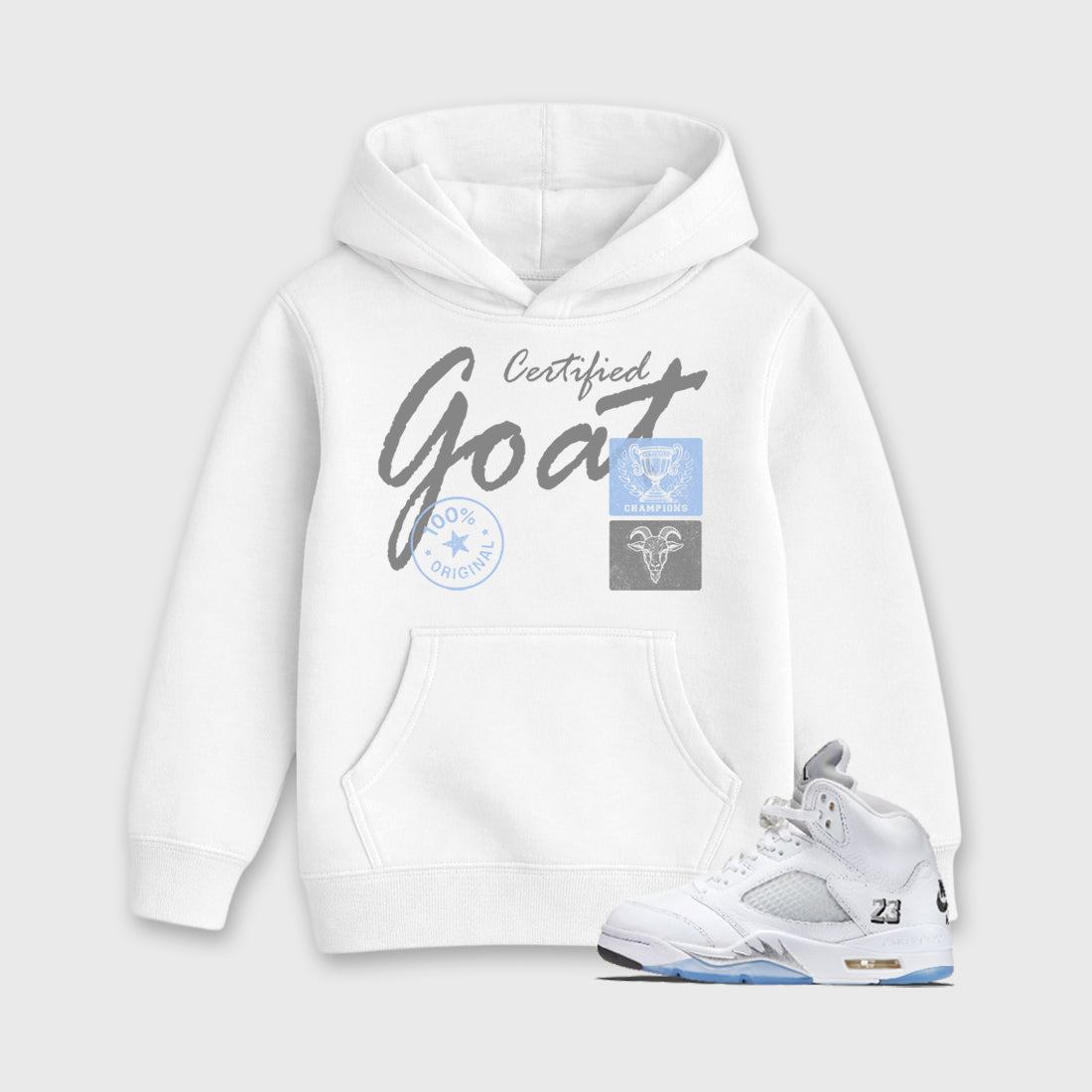 Sneaker match tees – Sneaker Tees To Match Air Jordan 5 White Metallic Shoes – Certified Goat Kids T-Shirt White 1