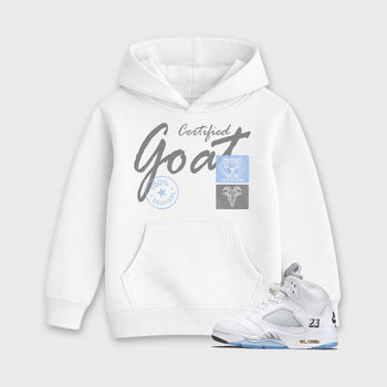 Sneaker match tees – Sneaker Tees To Match Air Jordan 5 White Metallic Shoes – Certified Goat Kids T-Shirt White 1