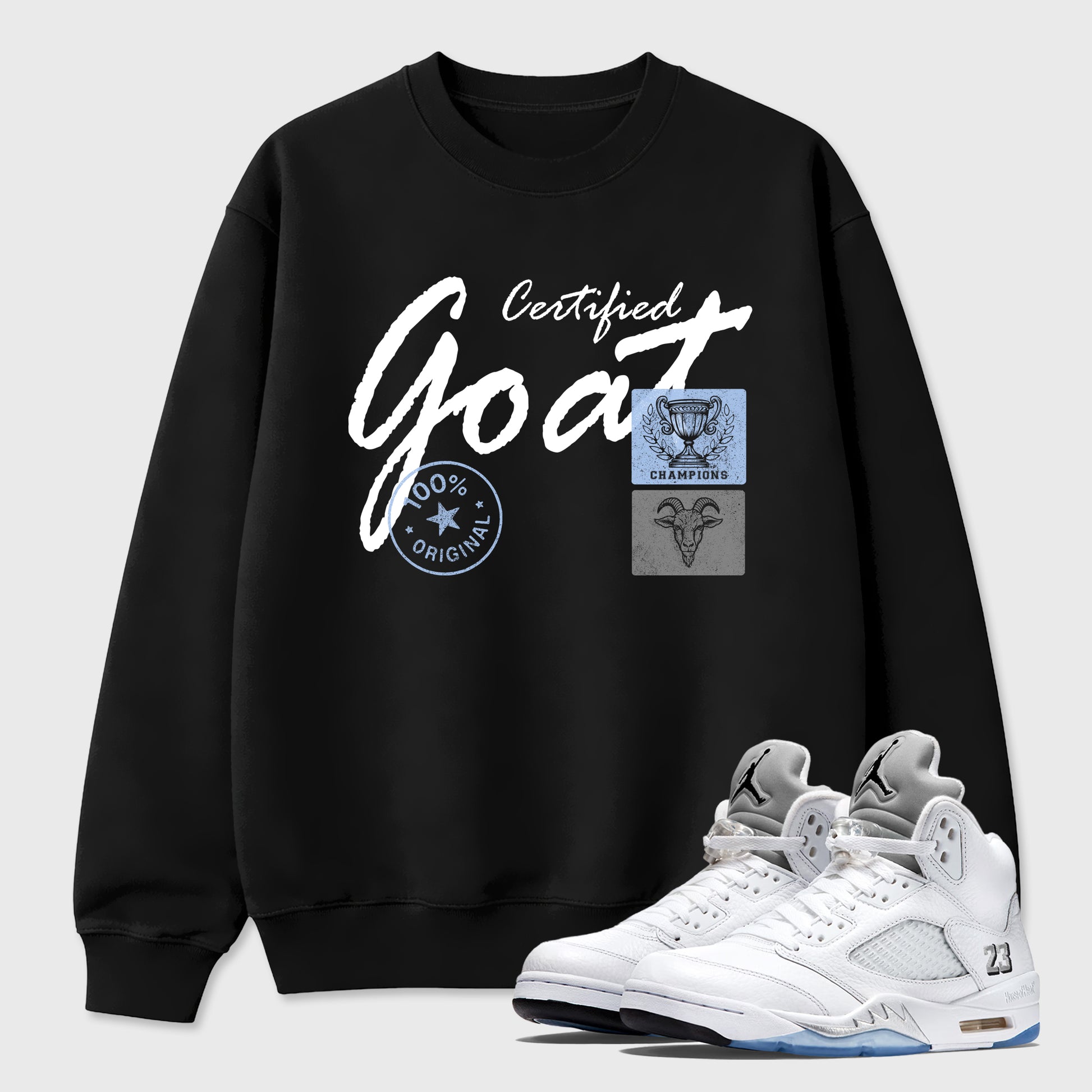 Sneaker match tees – Sneaker Tees To Match Air Jordan 5 White Metallic Shoes – Certified Goat Tee Black 1