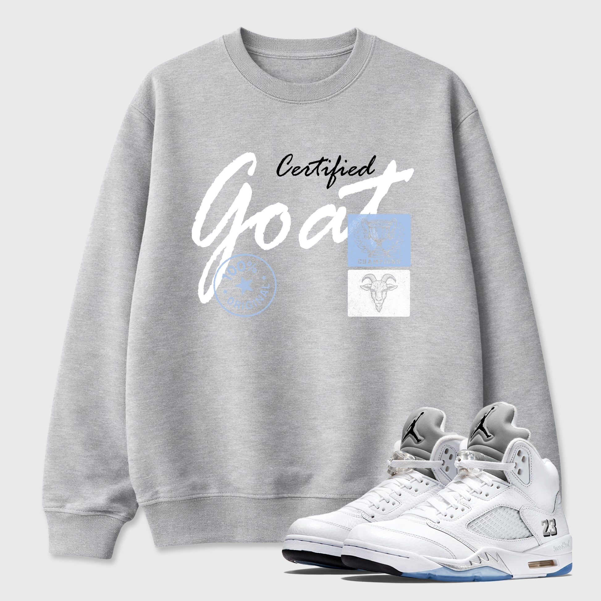 Sneaker match tees – Sneaker Tees To Match Air Jordan 5 White Metallic Shoes – Certified Goat Tee Heather Grey 1