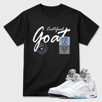 Sneaker match tees – Sneaker Tees To Match Air Jordan 5 White Metallic Shoes – Certified Goat Tee Black 1