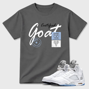 Sneaker match tees – Sneaker Tees To Match Air Jordan 5 White Metallic Shoes – Certified Goat Tee Cool Grey 1