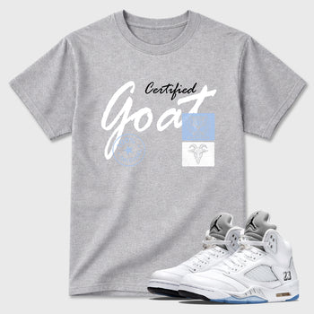 Sneaker match tees – Sneaker Tees To Match Air Jordan 5 White Metallic Shoes – Certified Goat Tee Heather Grey 1