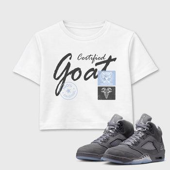Sneakerfit for Sneakerheads – Sneaker Tees To Match Air Jordan 5 Wolf Grey Sneakers – Certified Goat Crop T-Shirt White 1