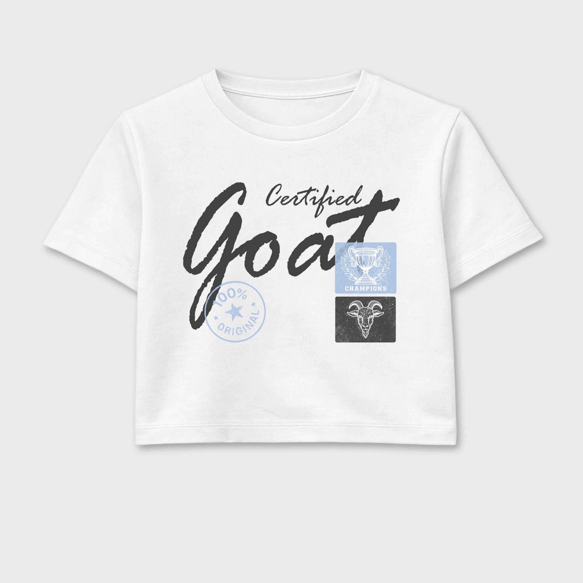 Sneakerfit for Sneakerheads – Sneaker Tees To Match Air Jordan 5 Wolf Grey Sneakers – Certified Goat Crop T-Shirt White 2