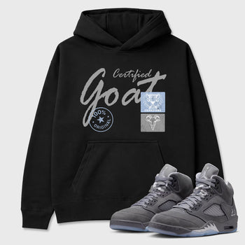 Sneakerfit for Sneakerheads – Sneaker Tees To Match Air Jordan 5 Wolf Grey Sneakers – Certified Goat Tee Black 1