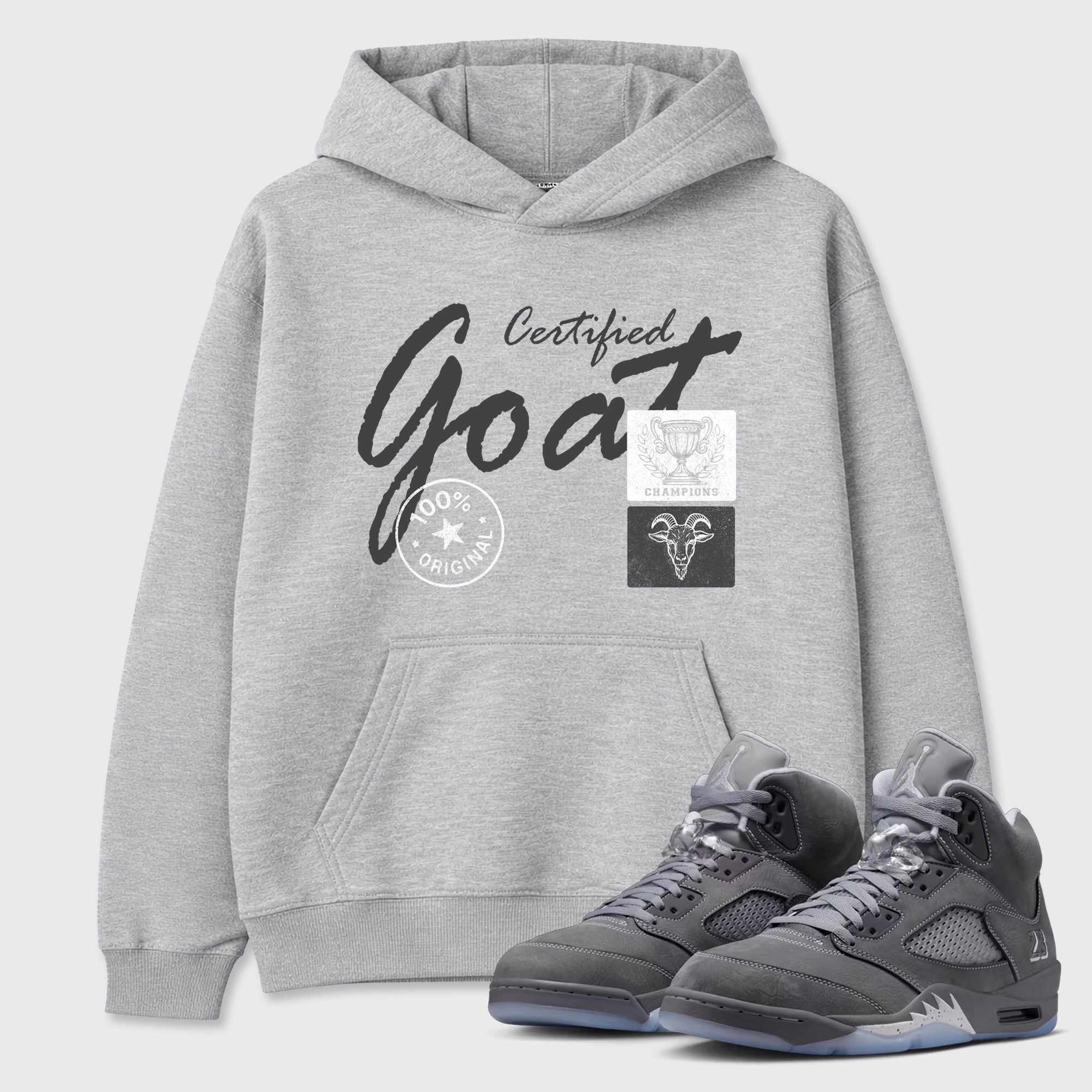 Sneakerfit for Sneakerheads – Sneaker Tees To Match Air Jordan 5 Wolf Grey Sneakers – Certified Goat Tee Heather Grey 1