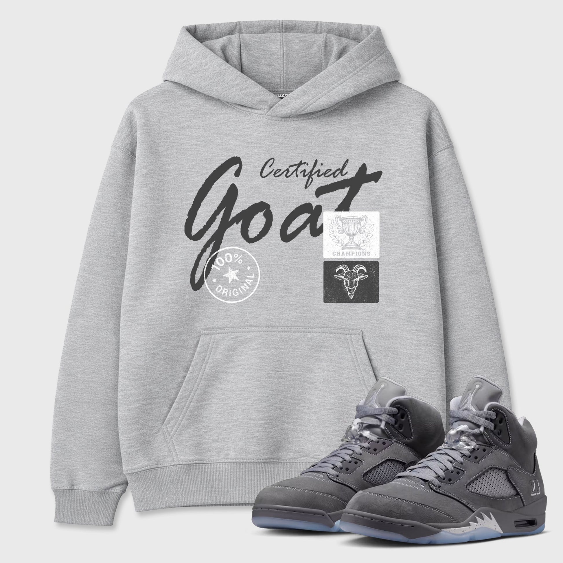 Sneakerfit for Sneakerheads – Sneaker Tees To Match Air Jordan 5 Wolf Grey Sneakers – Certified Goat Tee Heather Grey 1