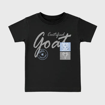 Sneakerfit for Sneakerheads – Sneaker Tees To Match Air Jordan 5 Wolf Grey Sneakers – Certified Goat Kids T-Shirt Black 2