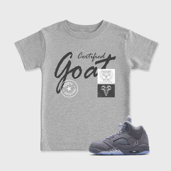 Sneakerfit for Sneakerheads – Sneaker Tees To Match Air Jordan 5 Wolf Grey Sneakers – Certified Goat Kids T-Shirt Heather Grey 1