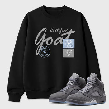 Sneakerfit for Sneakerheads – Sneaker Tees To Match Air Jordan 5 Wolf Grey Sneakers – Certified Goat Tee Black 1