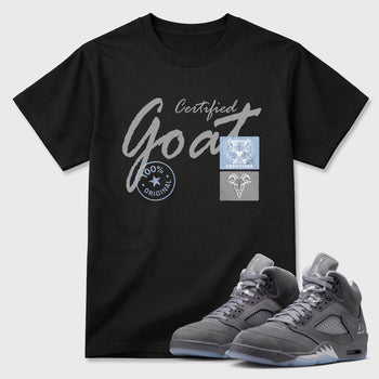 Sneakerfit for Sneakerheads – Sneaker Tees To Match Air Jordan 5 Wolf Grey Sneakers – Certified Goat Tee Black 1