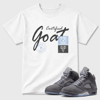 Sneakerfit for Sneakerheads – Sneaker Tees To Match Air Jordan 5 Wolf Grey Sneakers – Certified Goat Tee White 1
