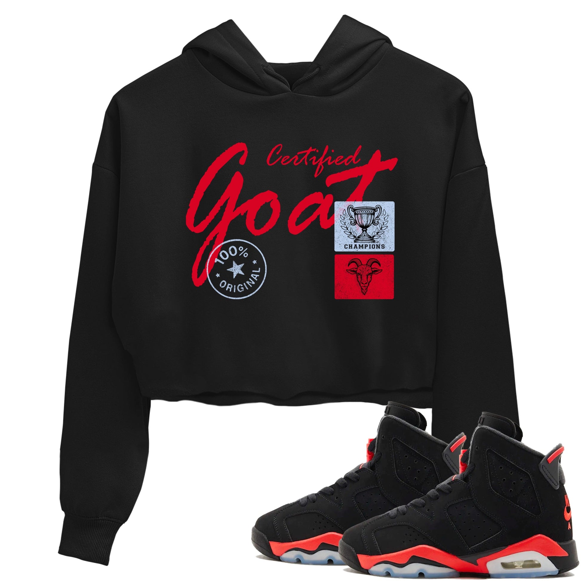 Sneaker match tees – Sneaker Tees To Match Air Jordan 6 Reverse Infrared Shoes – Certified Goat Crop T-Shirt Black 1