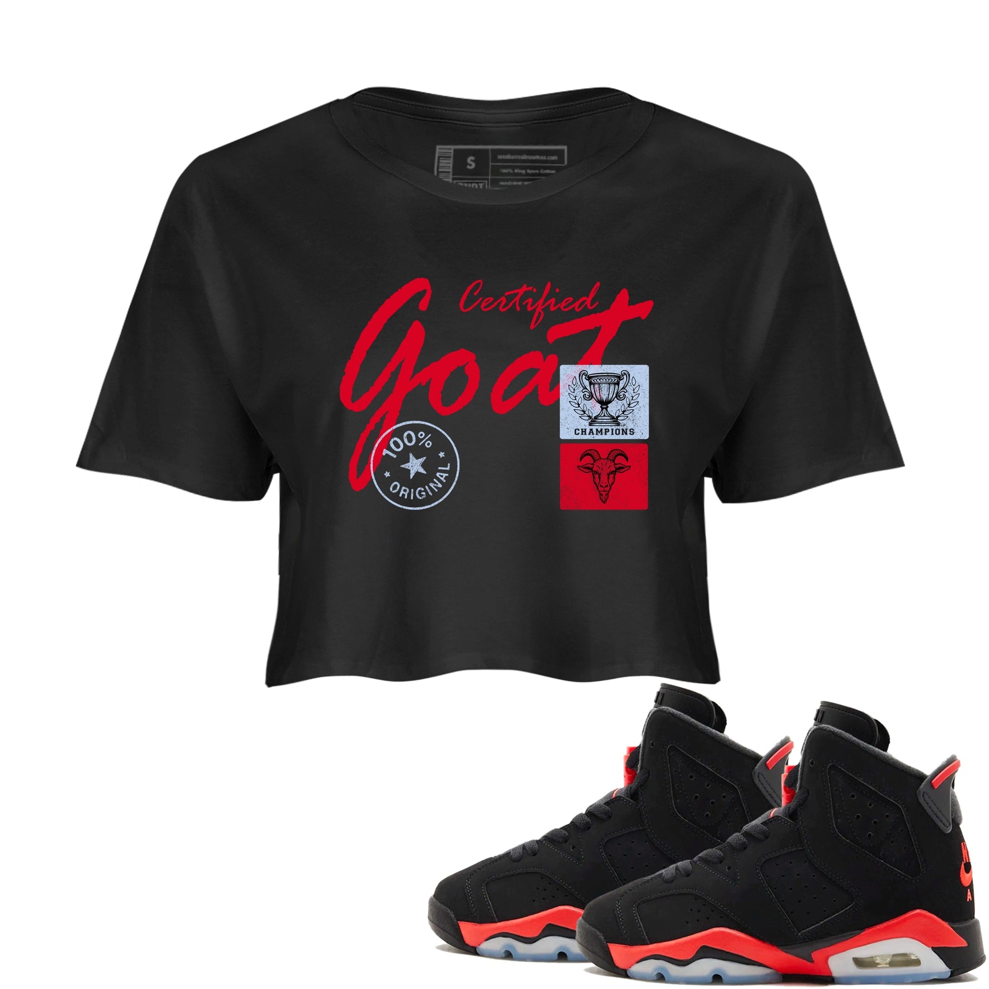 Sneaker match tees – Sneaker Tees To Match Air Jordan 6 Reverse Infrared Shoes – Certified Goat Crop T-Shirt Black 1